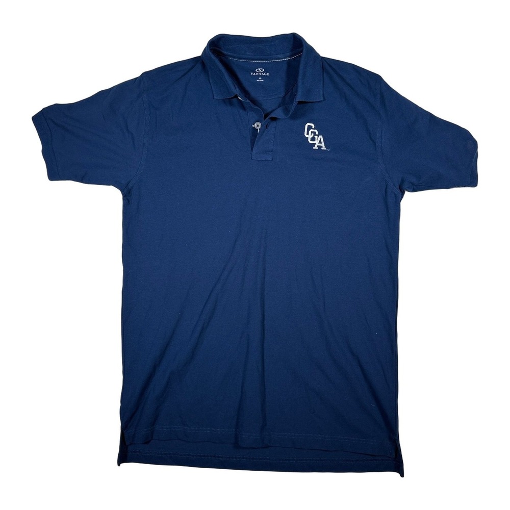 Vantage Mens Polo Shirt Navy Blue Short Sleeve CGA Logo Embroidered Size MD